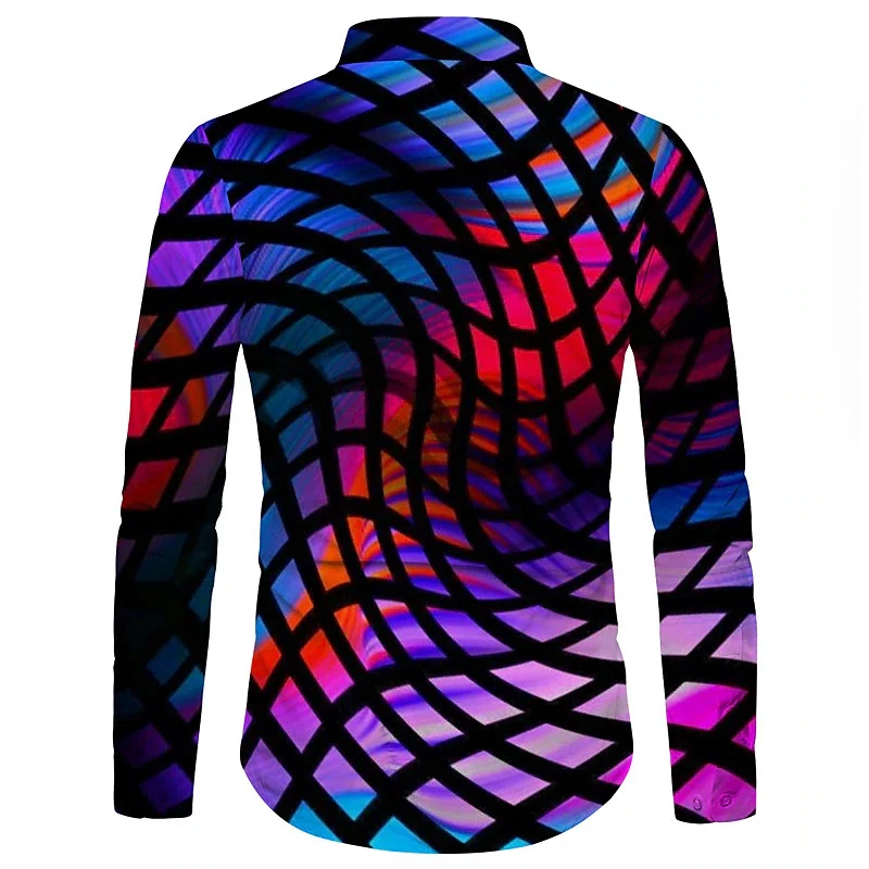 Fashion Lapel Shirt Men Cross Color Stripes Purple Blue Casual Sports Party Comfortable Quality Material Spring Summer New
