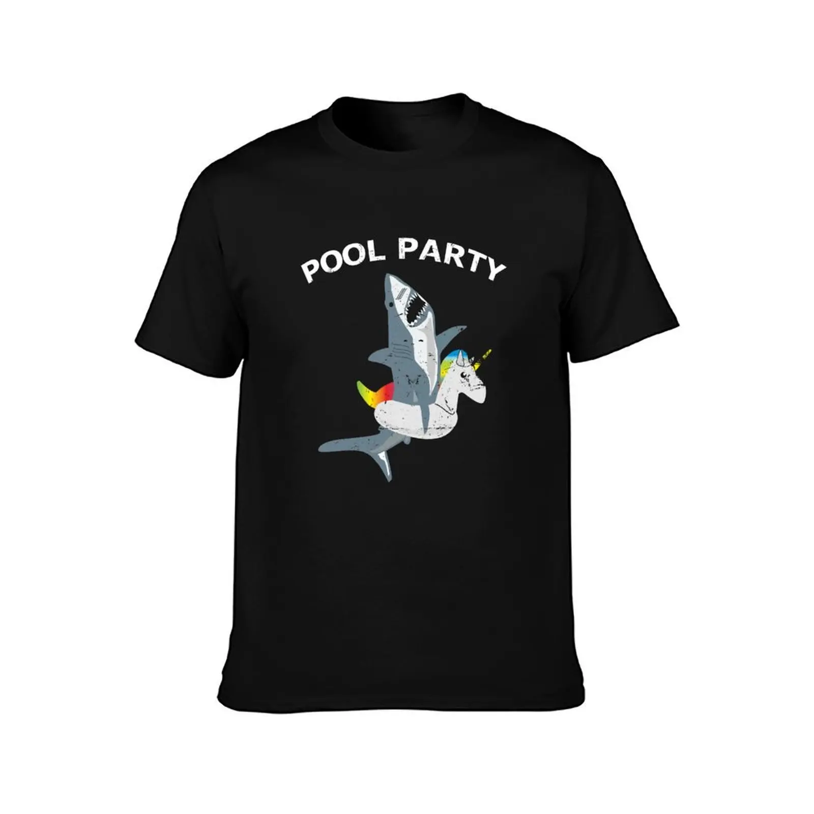 Pool Party Unicorn Float Funny Shark T-Shirt Work Duty Casual T-Shirt