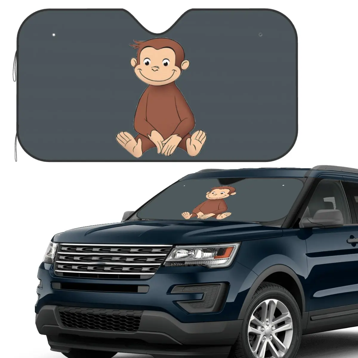 

Curious George Sunshade Windscreen Car Front Windshield Window Sun Visor Accessories Covers