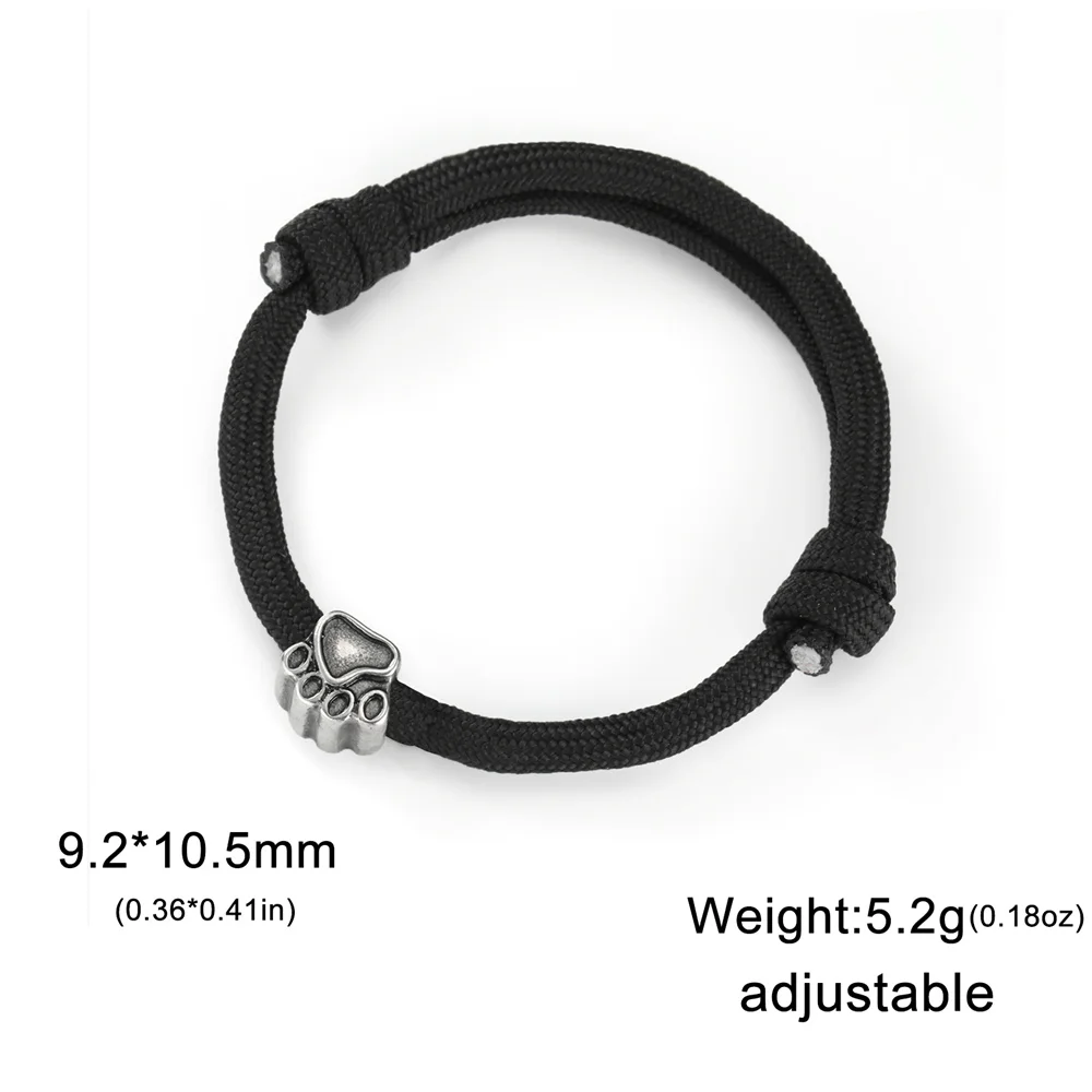 My Shape Cat Paw Pendent Bracelets Black Color Rope Chain Stainless Steel Charms Dogs Claw Charms Hand Chain Men Jewelry Gifts