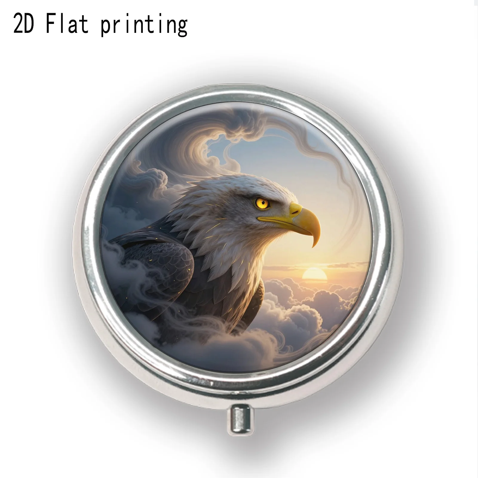 Single piece, two-dimensional flat print, ocean-themed painting style, round three-compartment small box. Portable medicine storage, can be used as a small accessory storage box. Suitable for handbags or travel carry. Essential items for those who love life, two-dimensional print