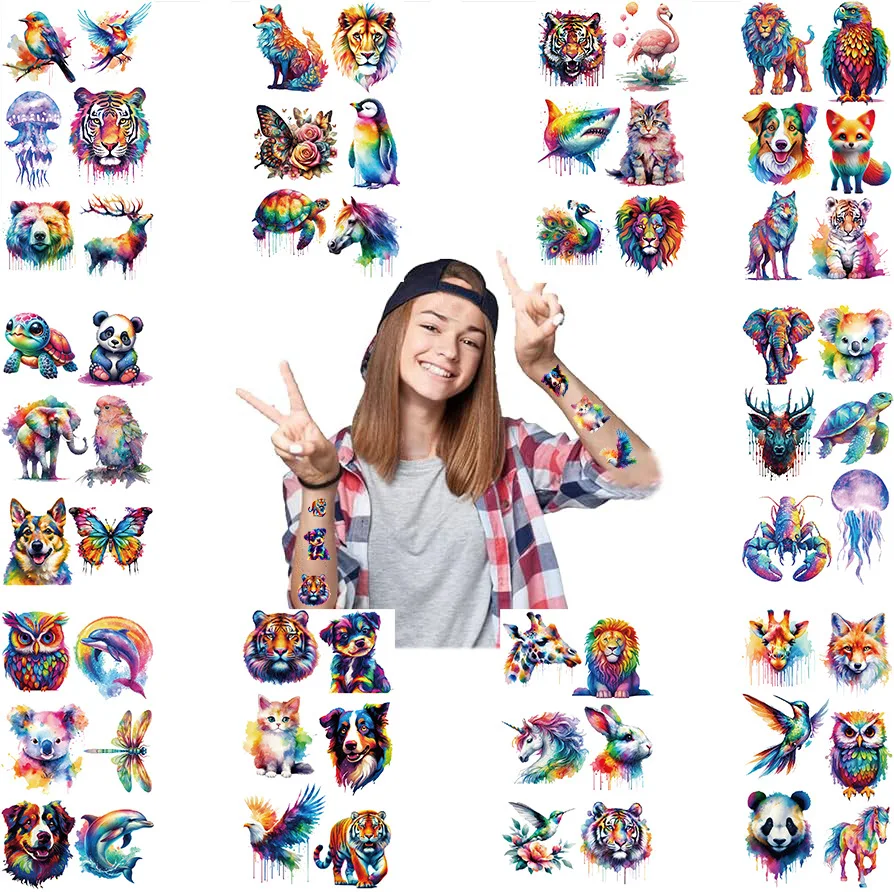 10 أوراق الكرتون المائية الحيوان لصاقات وشم الذئب النمر القرش الطيور نمط الطرف الديكور ملصقات الوشم متعة مؤقتة