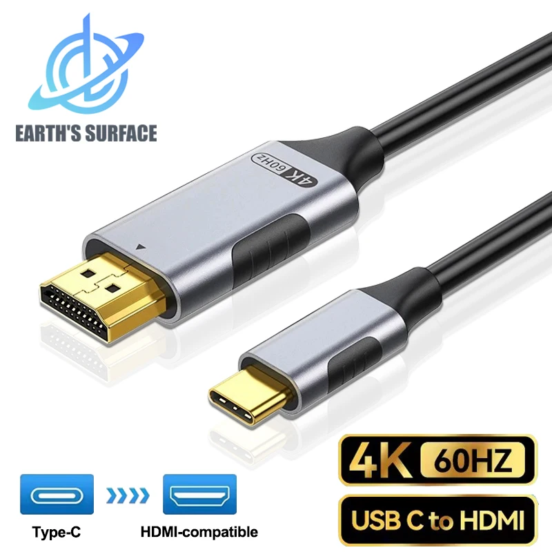 USB C to HDMI-compatible Cable 4K 60Hz 30Hz USB Type C to HDTV 2.1 Thunderbolt 3/4 Cable Adapter for iPhone 16/15 MacBook Huawei