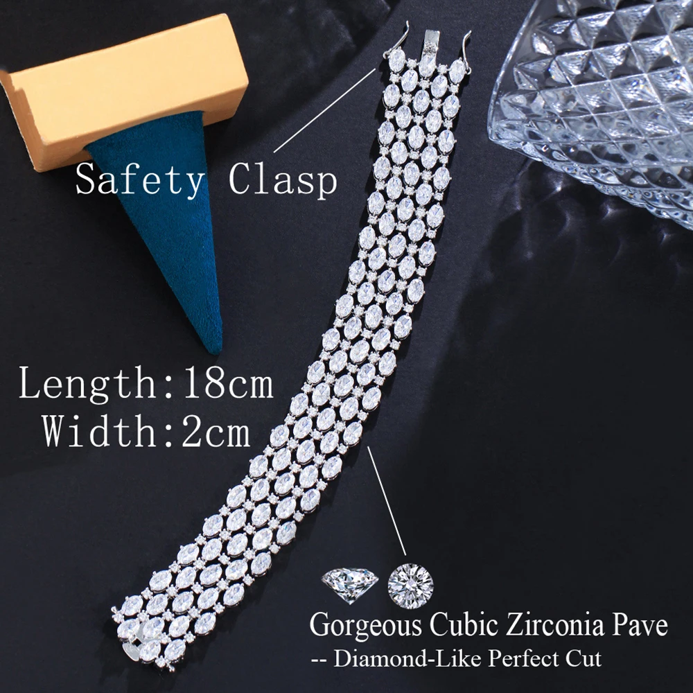 BeaQueen Shiny Full Oval Round Cubic Zirconia Big Engagement Bracelets Fashion Jewelry for Women Wedding Party Accessories B262