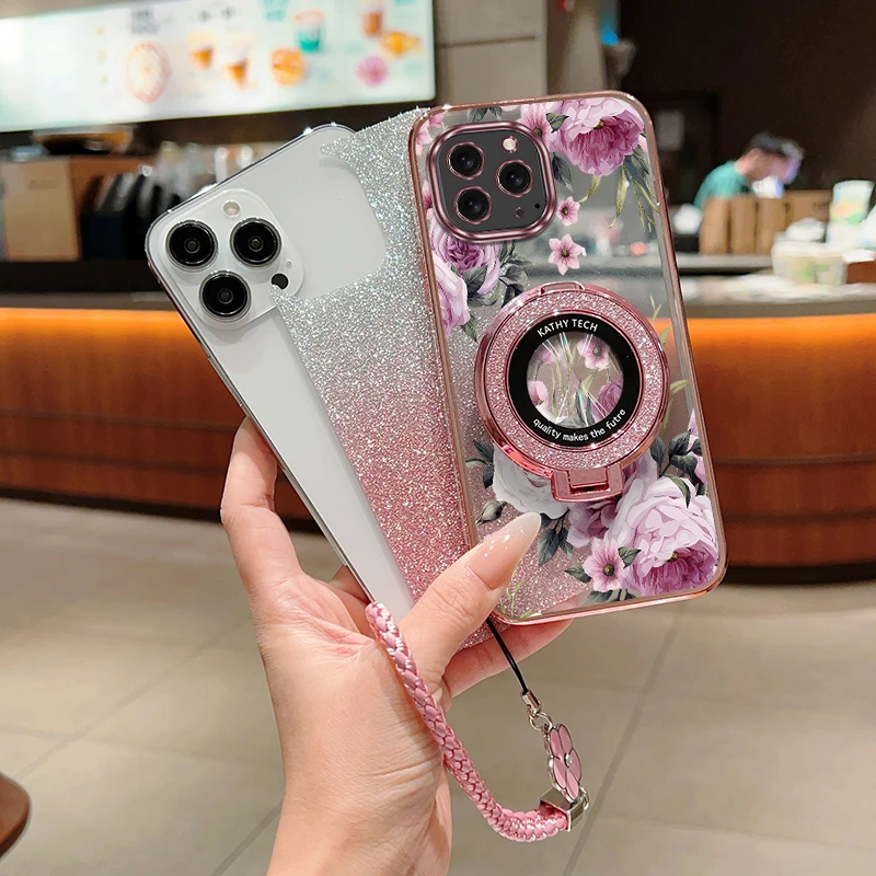 

15 Pro Цветущие цветы Покрытие Браслет Держатель Телефон Чехол Для iPhone 15ProMax 11ProMax X 15 11Pro 11 15Pro XR 7 XS Чехол