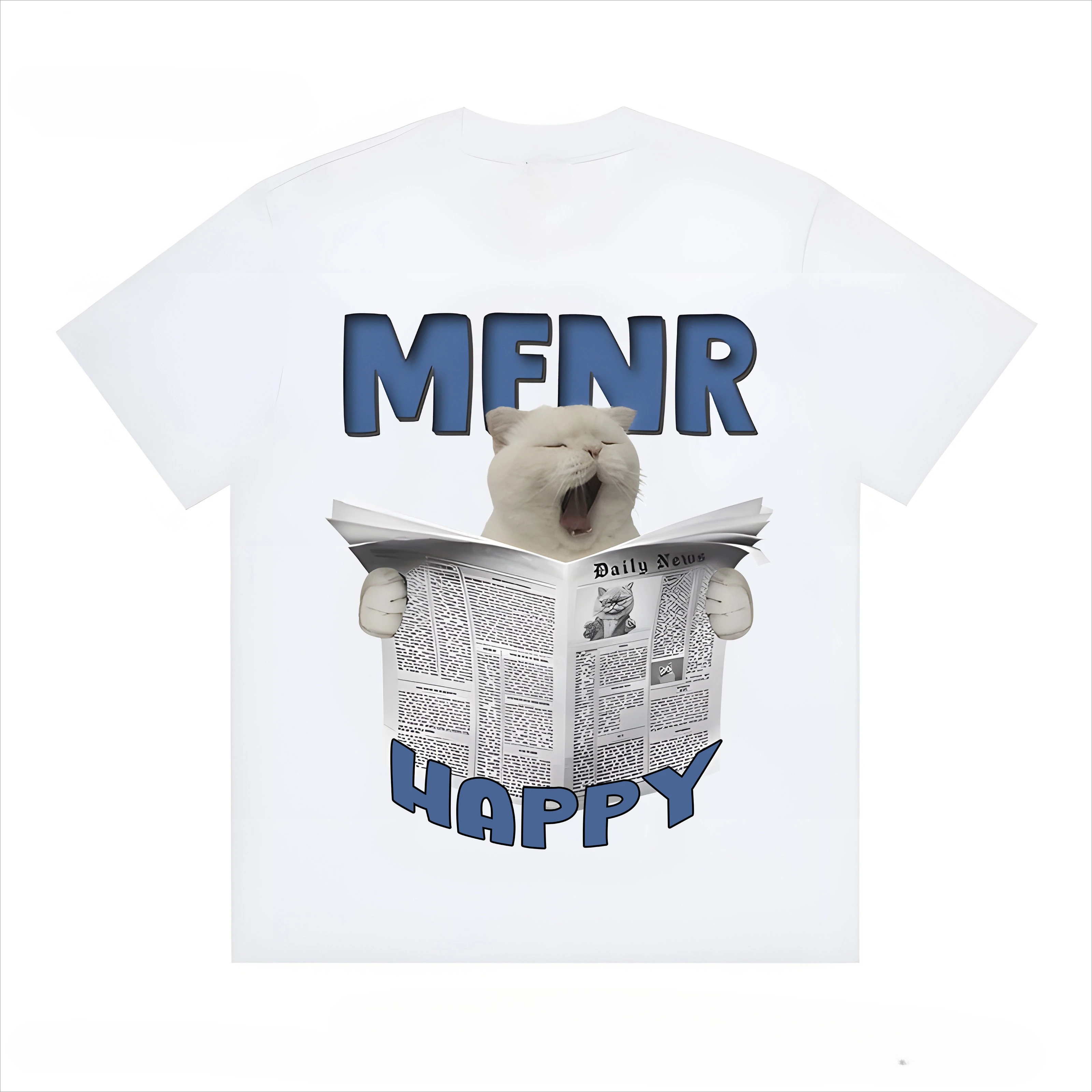 Summer Men's American Retro Chinese Trendy Fun Newspaper Cat Short-Sleeved T-Shirt Loose Fit Moisture Wicking Breathable Tshirts