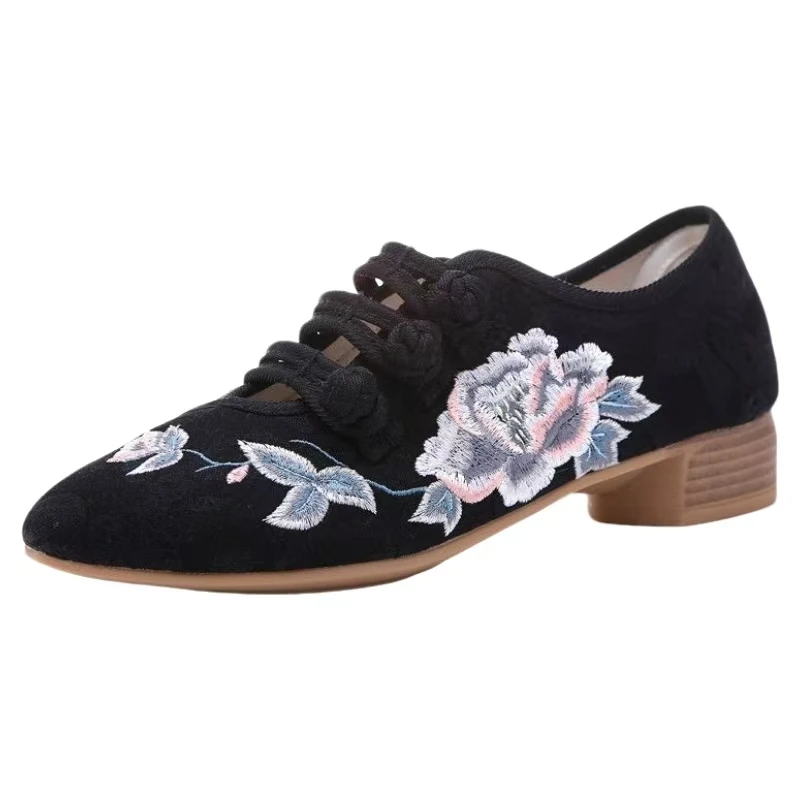 

Женские туфли на низком каблуке с вышивкой, весенне-осенние, в этническом стиле, с острым носком, на плоской подошве, без застежек, цвета нюд, для чонсама