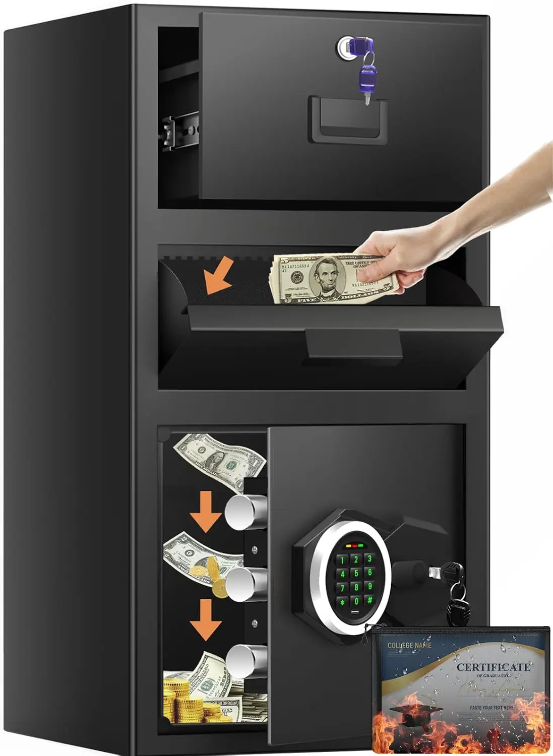 5.6 Cuft Drop Safe Box for Business, Money Safe with Quick Place Drop Slot | Digital Keypad, Spare Key, Anti-theft Alarm, Firepr
