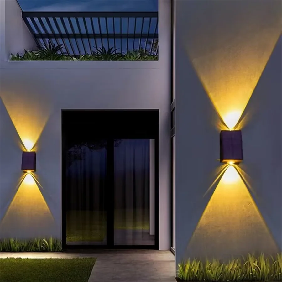 Solar Led Wall Light Outdoor Waterproof Wall Washer Luz Paisagem Iluminação Lâmpada de varanda para Villa Patio Street Garden Decoração