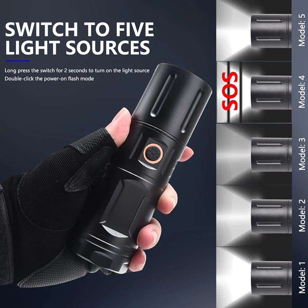 New high-power Flashlight Rechargeable  Super Bright White Laser LED Long-range Outdoor Long-lasting Flashlight