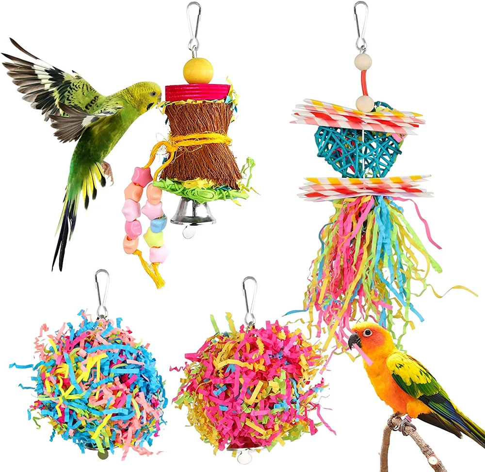 4PC Bird Toys Parrot Accessories Chewing Toy Cage Hanging Christmas Articles Pour Animaux De Compagnie Vogel Speelgoed