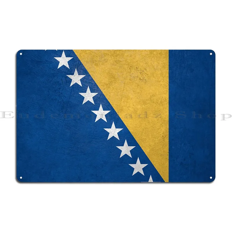 Flag Of Bosnia On Wall Metal Signs Garage Classic Wall Mural Personalized Wall Mural Tin Sign Poster