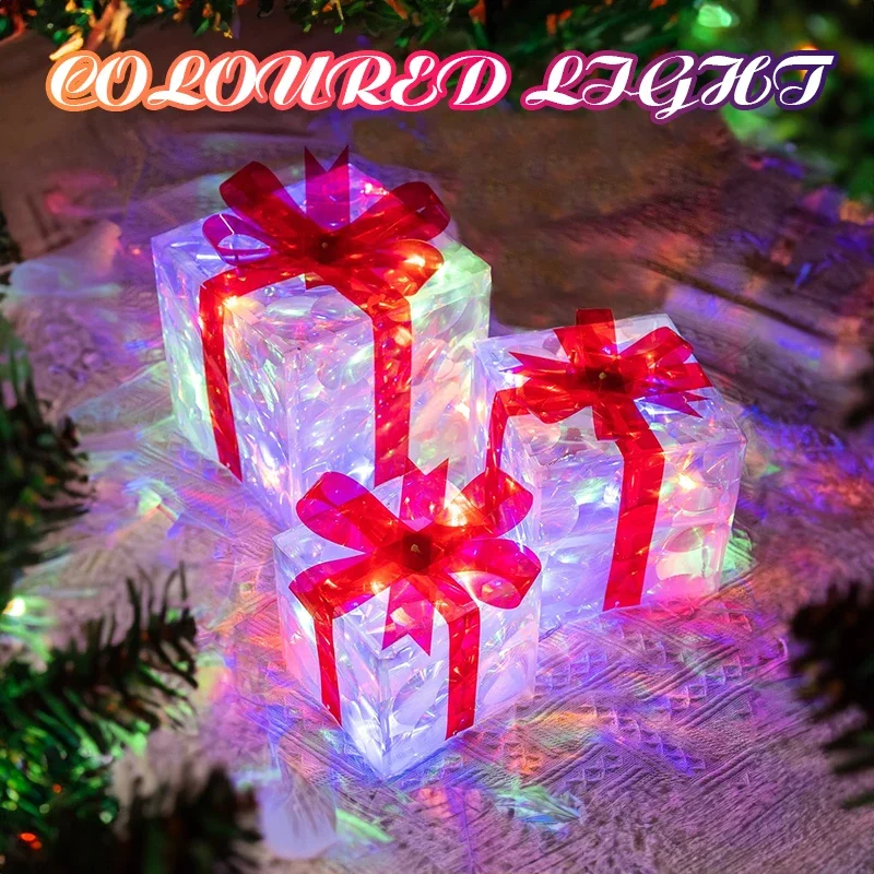 Set of 3 Christmas Lighted Gift Boxes Light Up Present Boxes Xmas Tree Decor for Indoor Outdoor Yard Lawn Christmas Decoration