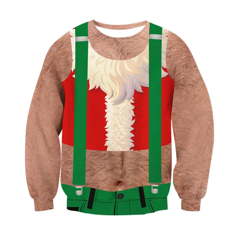 موضة قبيحة عيد الميلاد سترة الرجال النساء ثلاثية الأبعاد الطباعة مضحك عيد الميلاد البلوز Crewneck كم طويل البلوز المتضخم هوديس