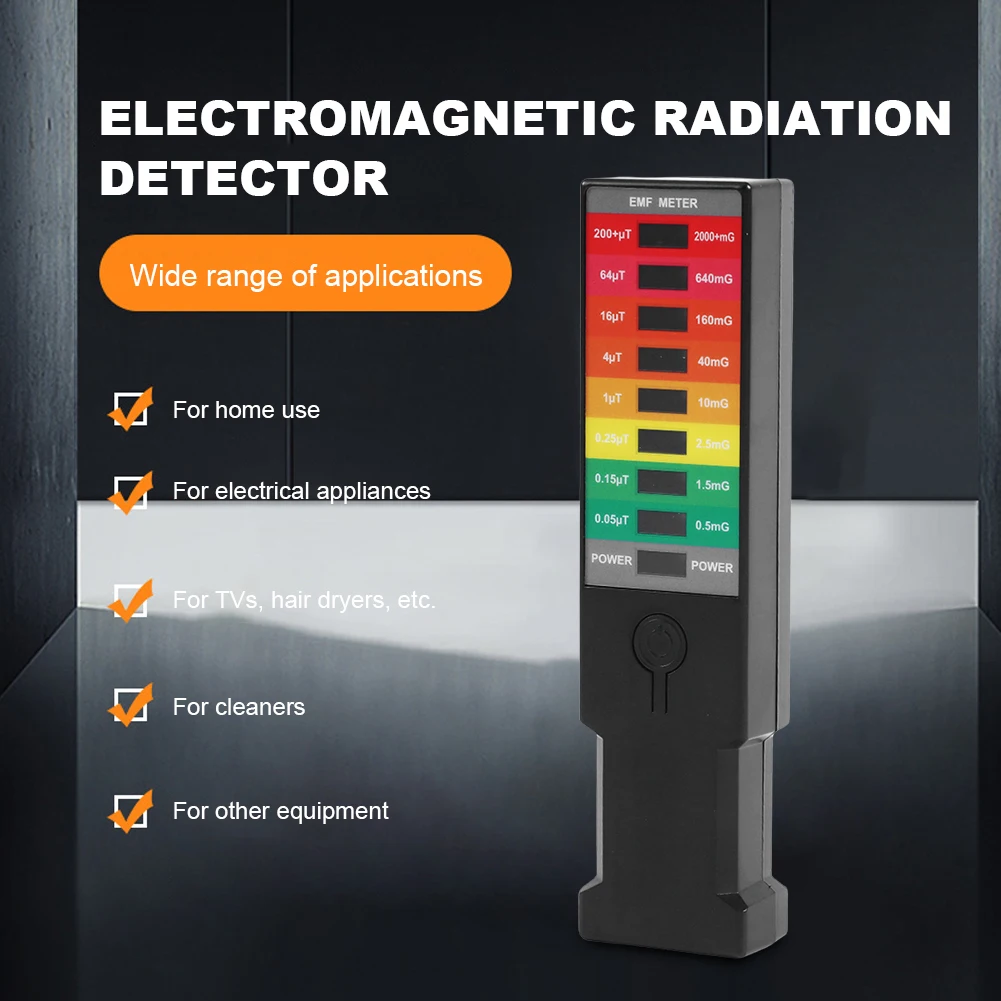 EMF غاوس متر 8 LED كاشف الإشعاع عالية الدقة المحمولة EMF مراقبة المجال المغناطيسي يده مراقبة المجال المغناطيسي