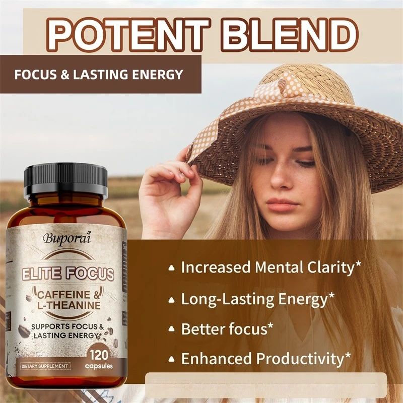 Elite Caffeine with L-Theanine Supplements - Reduce Fatigue, Relaxation,Support Brain Health,Enhance Cognitive and Concentration
