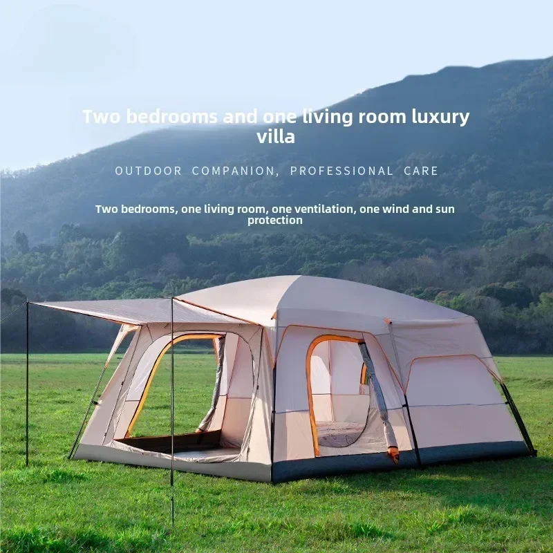 Outdoor Double-layer Tent and One Hall Thickened Rainproof 5 To 8 People Double Camping Outdoor Two Rooms