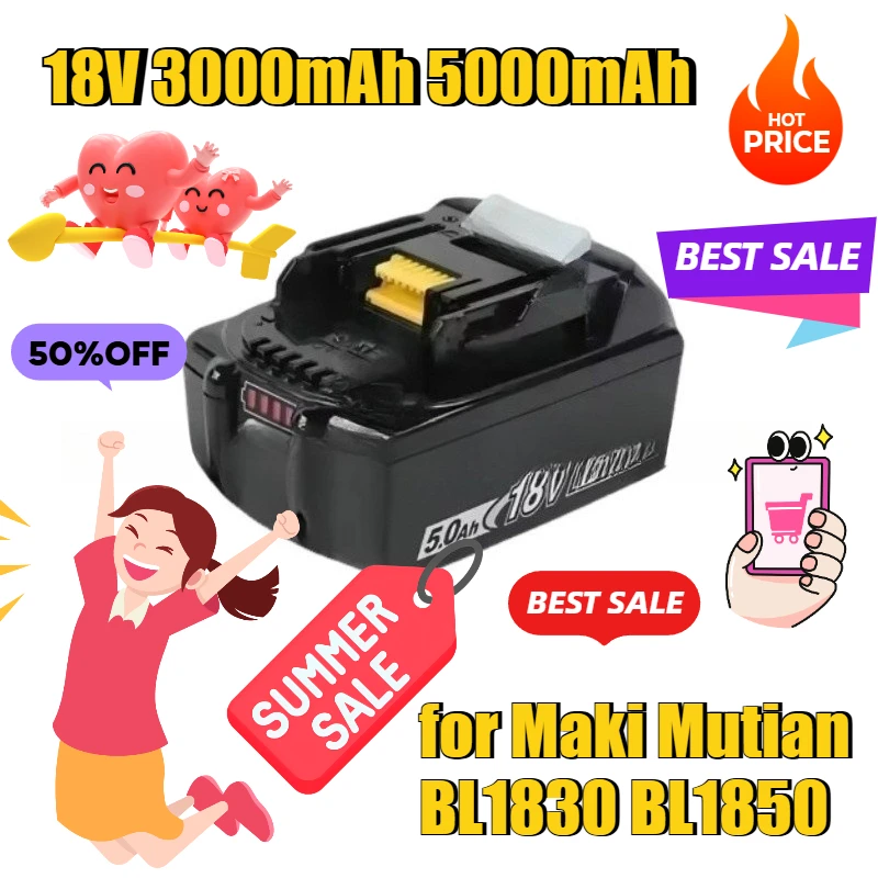 

18V 3000mAh 5000mAh for Maki Mutian BL1830 BL1850 Cordless Power Tool Lithium Battery