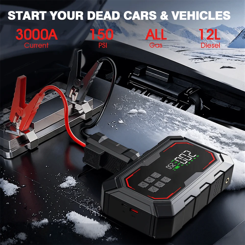 RideWise Car Emergency Kits Rechargeable Battery Jump Starter with Portable Air Compressor Auto Air Pump Tire Inflator