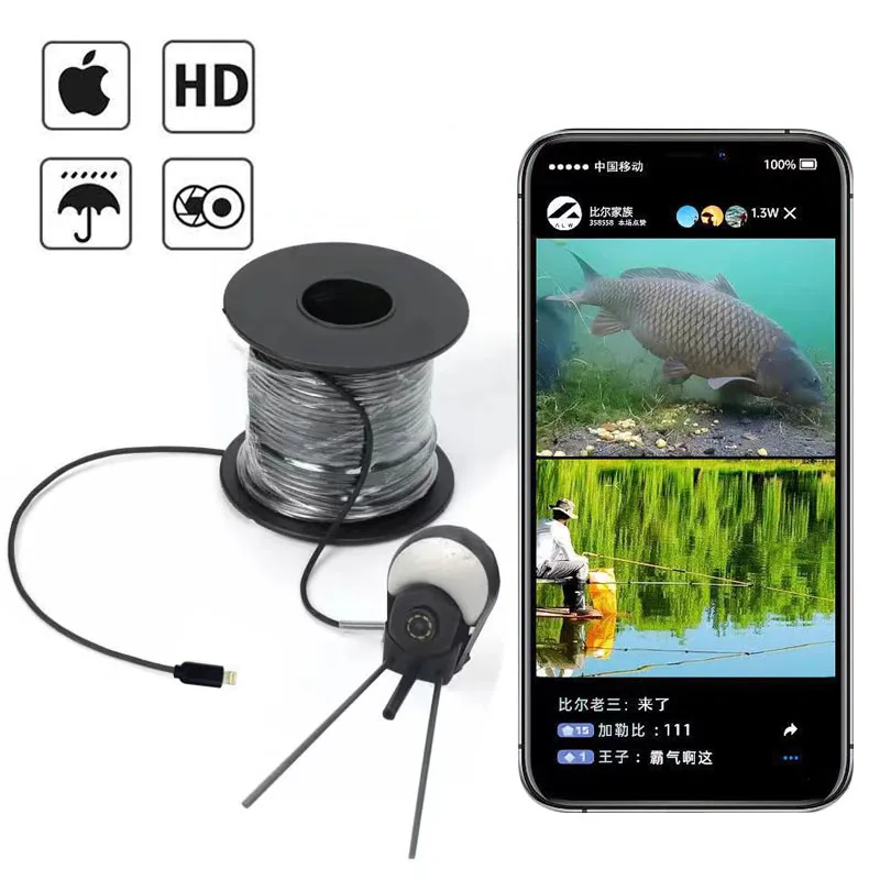 camera de pesca em tempo real com lente hd estavel e facil de recuperar gravacao de atividade de peixes compativel com a maioria dos telefones ios 01