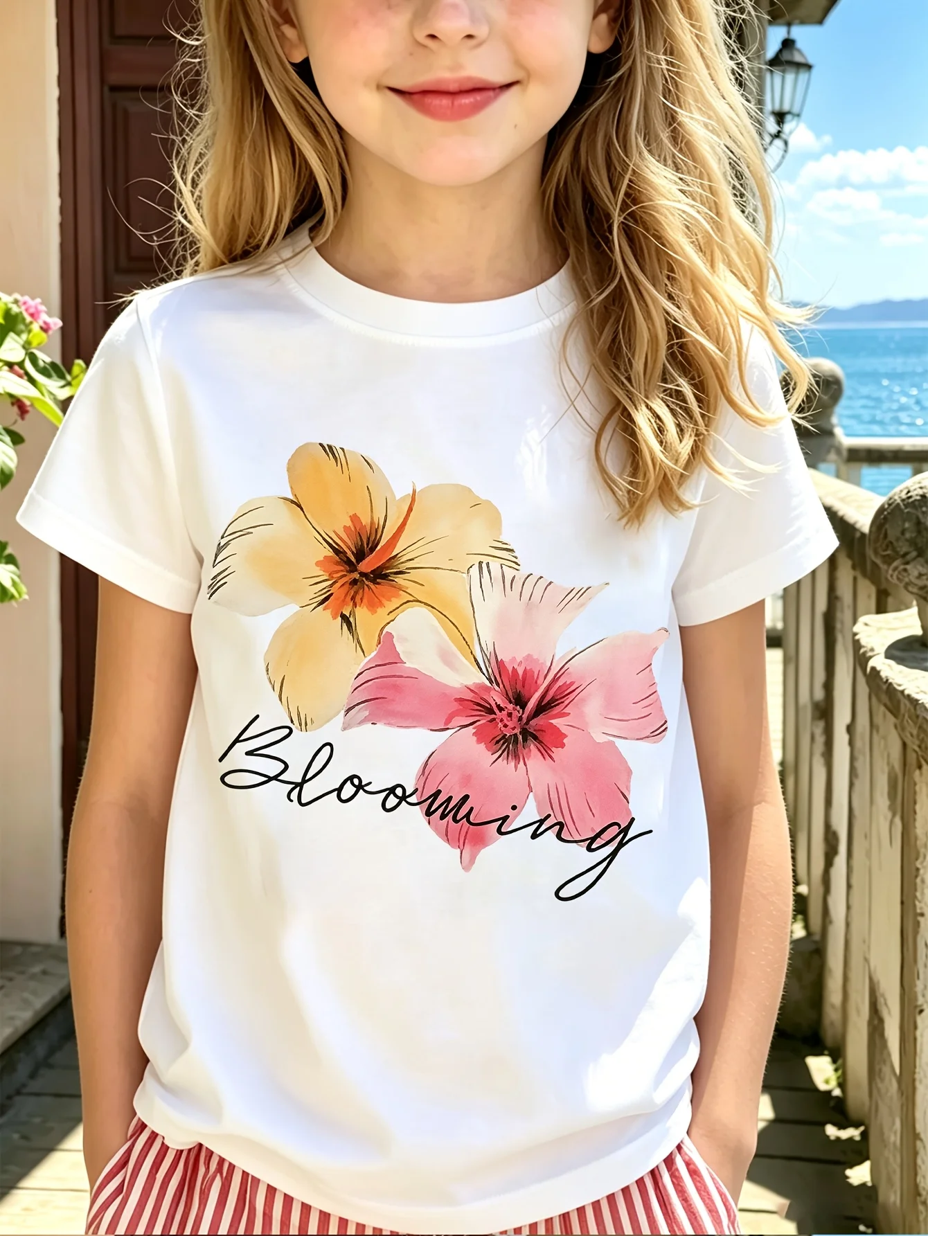 Boys Girls Family Matching Tee Beautiful Blooming Hibiscus Flower Print Short Sleeve Soft Cotton Kids Daily Outdoor Outfit