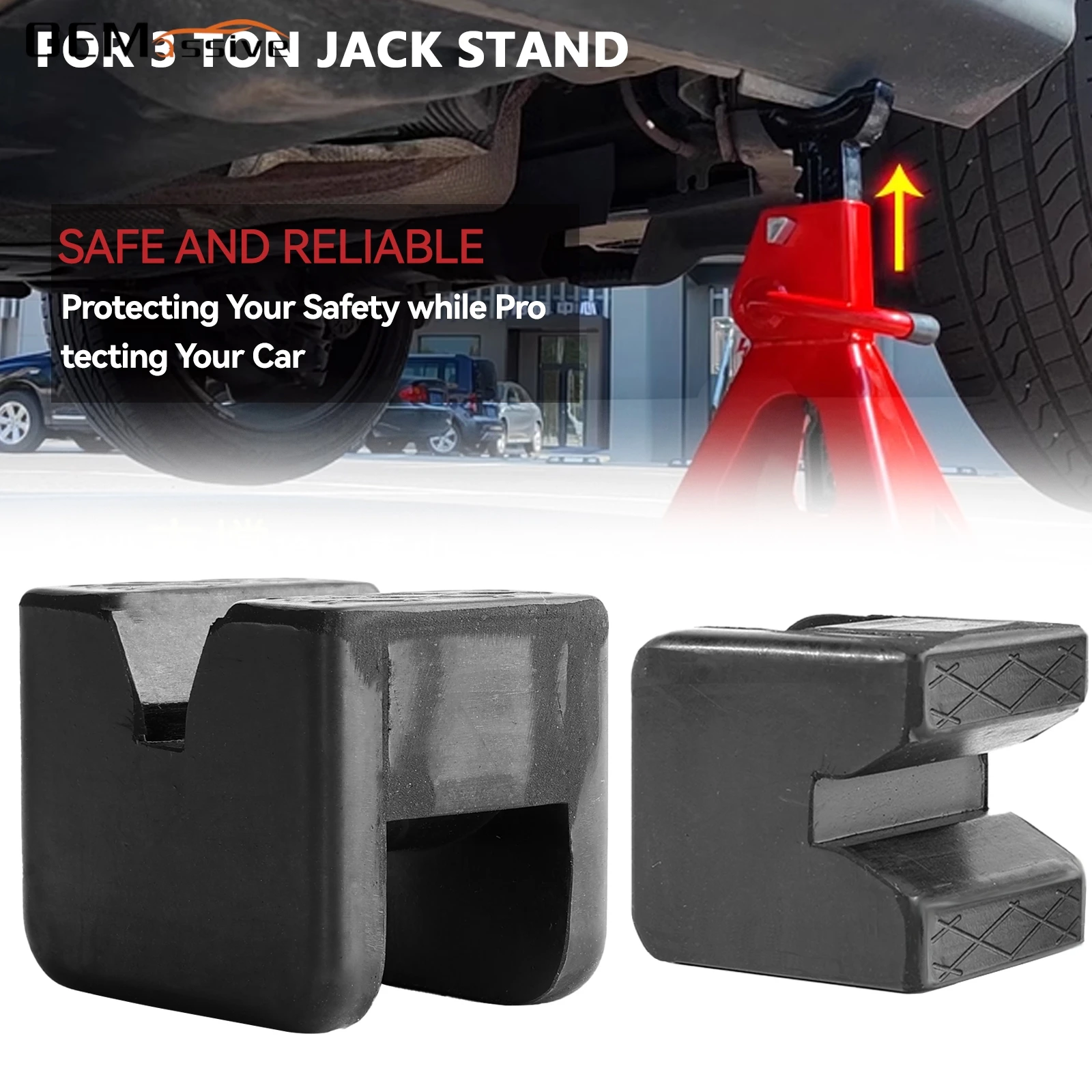 2PCS 3 Ton Car Rubber Slotted Guard Jack Stand Pad Support Block Lifting Lift Frame Rail Pinch Protector Anti-Slip Floor Cushion