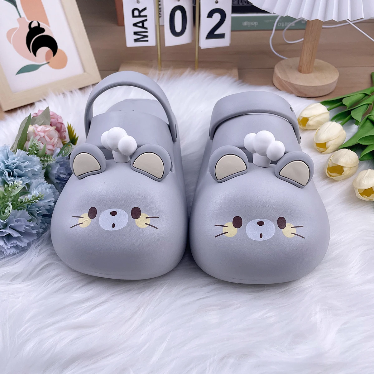 

【Magic Bean】Симпатичные и забавные женские сабо в форме мышки, уличные мультяшные сандалии для девочек, нескользящие туфли из ЭВА на толстой подошве