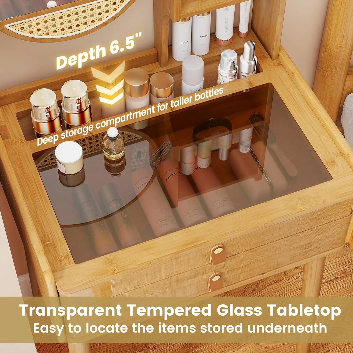 Small Bamboo Makeup Vanity Table in Bedroom, 23.5\ view 3