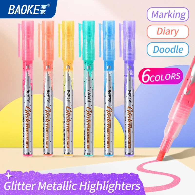 

BAOKE MP4903A Glitter Metallic Highlighters 6pcs/Set