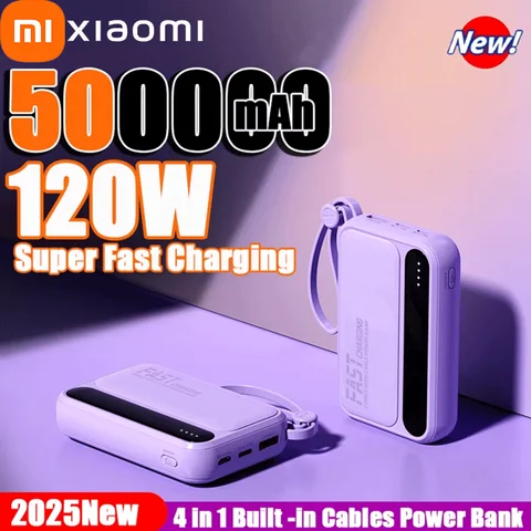 Xiaomi 500000mAh Large Capacity Power Bank Portable Fast Charging power bank with built-in 4 Cables Battery For IPhone Samsung