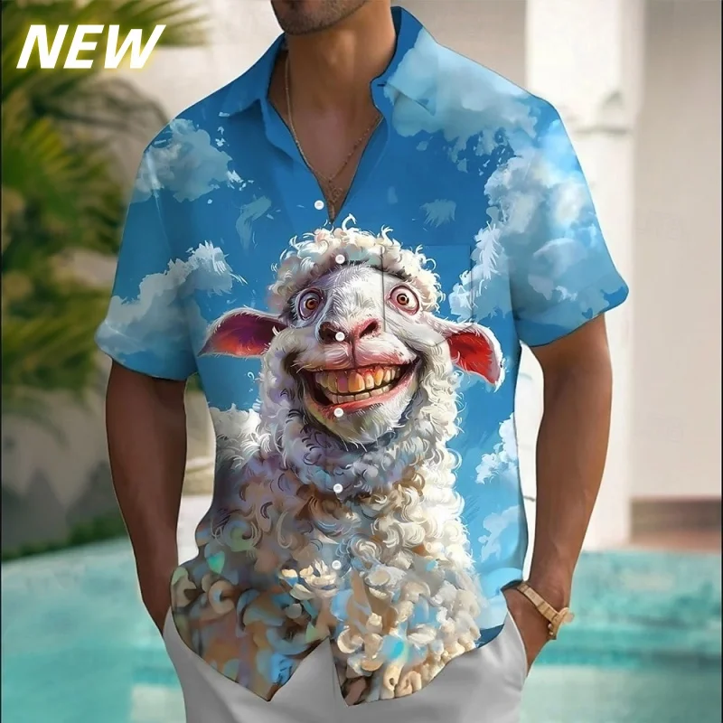 

Sheep Dog Pattern Short Sleeve Shirt For Men Funny Animal 3D Printed Hawaiian Shirts Lapel Tops Harajuku Fashion Button Blouse