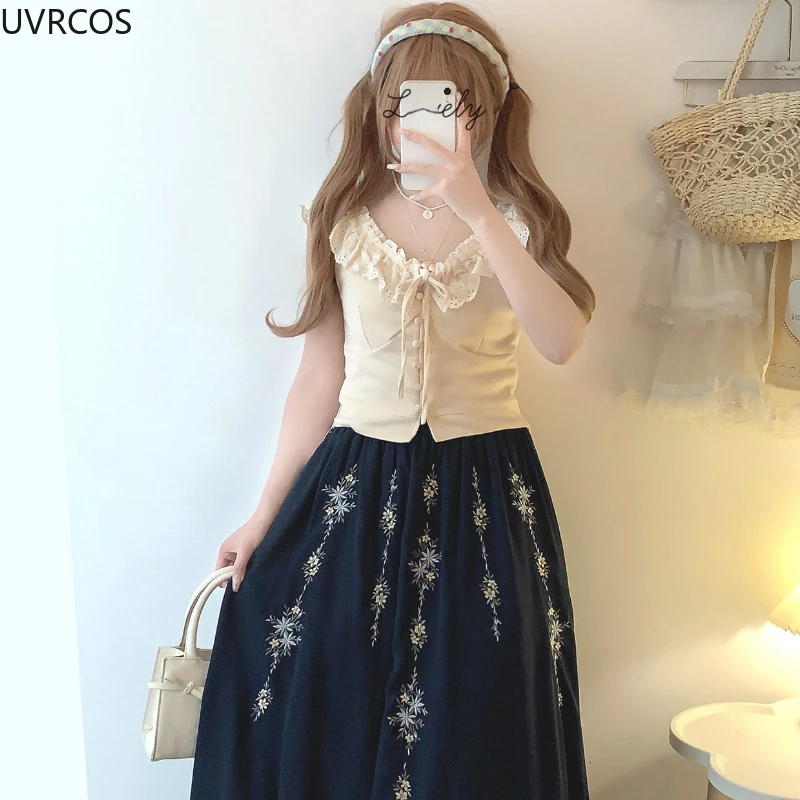 Summer Sweet Lolita Style ruffles Lace Camis Tops Women Button bandage Kawaii Crop Tanks Cute Slim Vest Girls Aesthetic Clothes