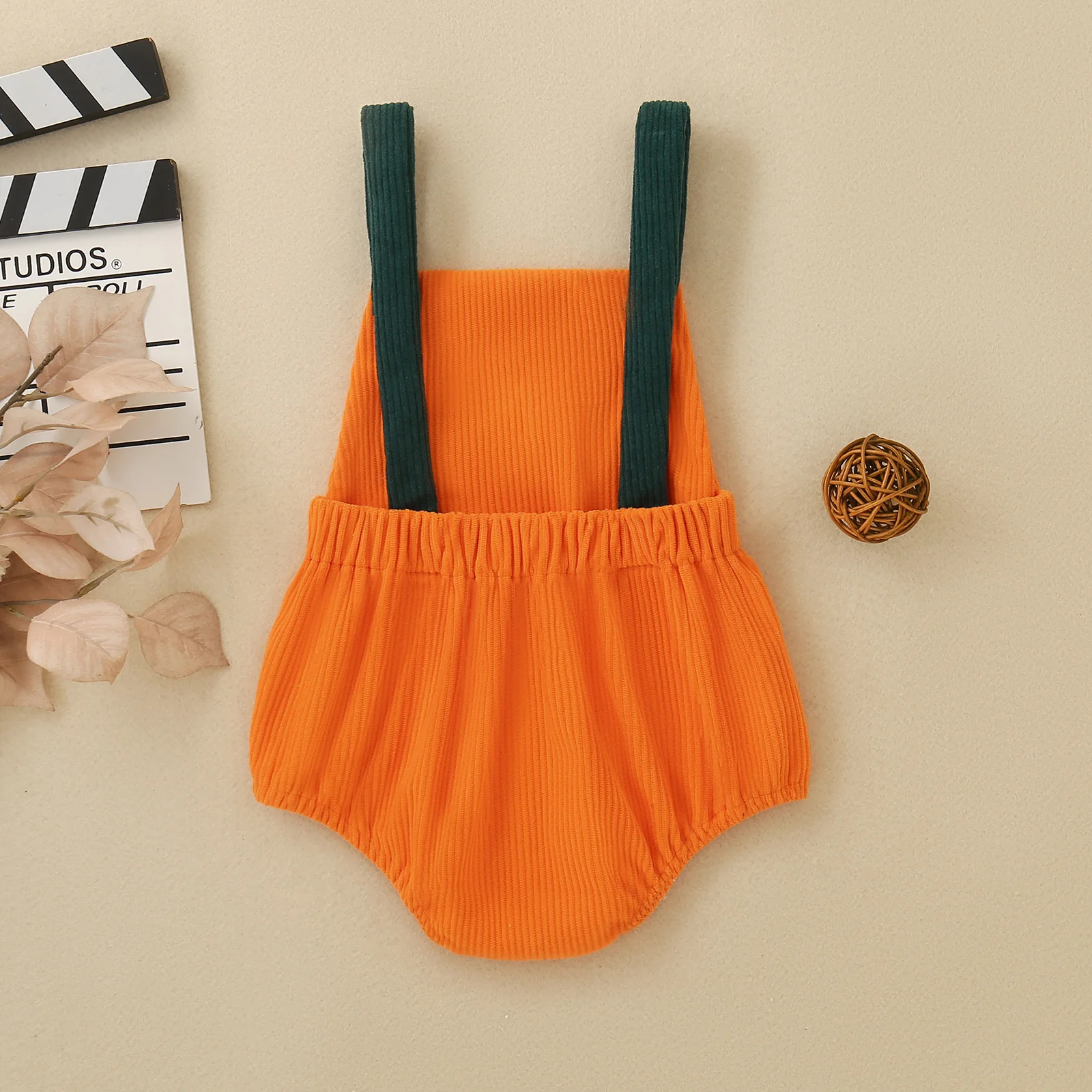 Baby Halloween Corduroy Overalls Romper Pumpkin Letter Embroidery Sleeveless Suspender Bodysuit Infant Fall Party Outfit