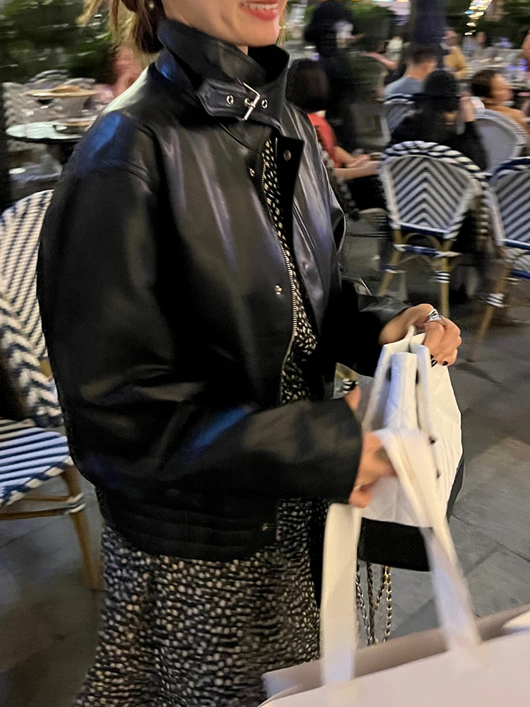 Bla Biker Sle Colletto alla coreana Cappotto da donna Jaet in pelle Taglia piccola Faionable Commuter Wind con kets Pelle PU