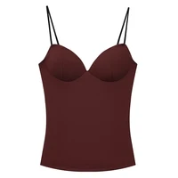 HXAO hauts courts sans manches pour femme Corset Camisole haut marron femmes moulante dos nu hauts Sexy avec bretelles Bustier débardeurs 2
