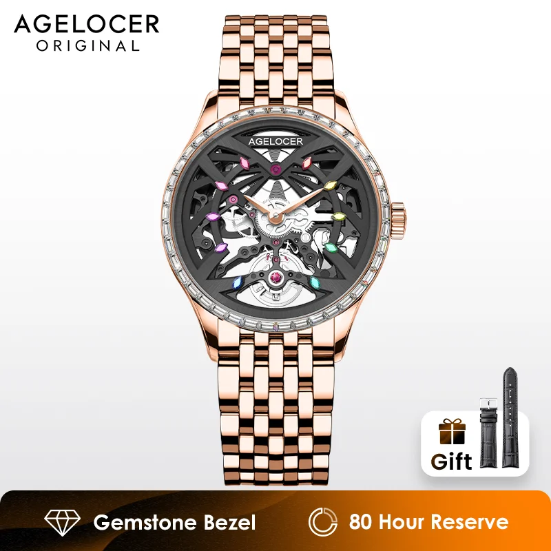 AGELOCER Original Schwarzwald Watch Women\'s Luxury Gold Watch Automatic Mechanical Watch Diamond Watch Birthday Gift for Women