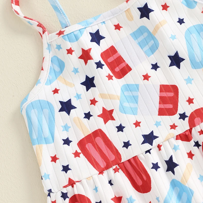 Toddler Girls Independence Day Jumpsuit Sleeveless Stars Popsicle Print Casual Romper