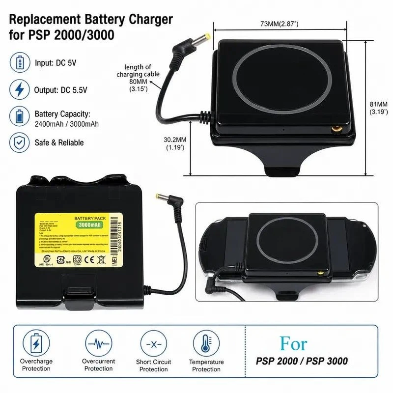 10pcs 2400mAh Battery Pack for Sony PSP 2000 Console Back Hanging psp-s110 Replacement Power Supply Spot Supply