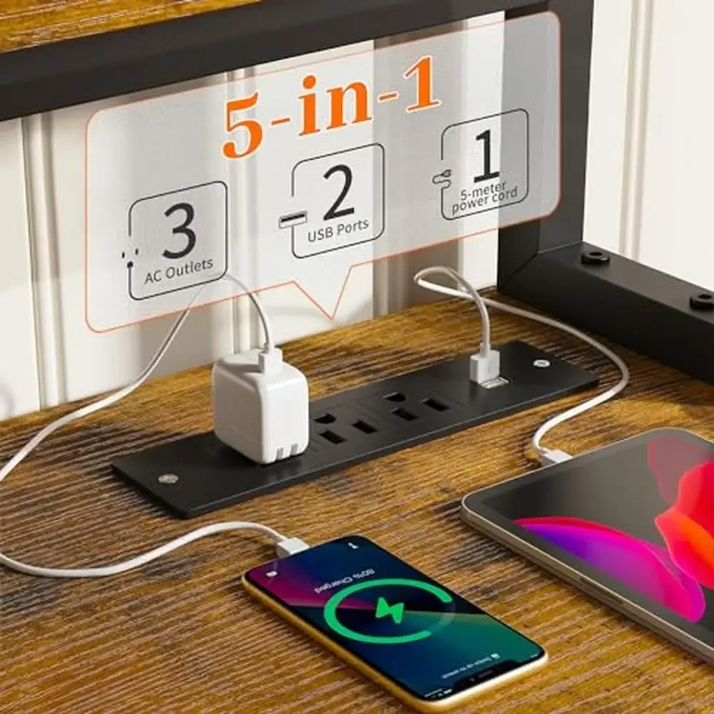 Computer Desk with File Drawers Cabinet Shelves Charging Station Monitor Stand Study Writing Gaming Desk Sturdy Metal Frame