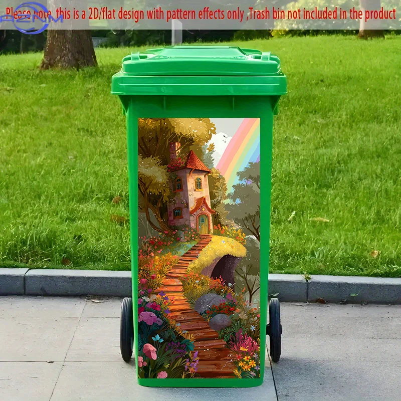 1pc of 2D Pattern Printing Sticker for Kitchen Trash Bins, Measuring X Cm, Featuring a Rainbow Pathway Tale House Theme, Suita