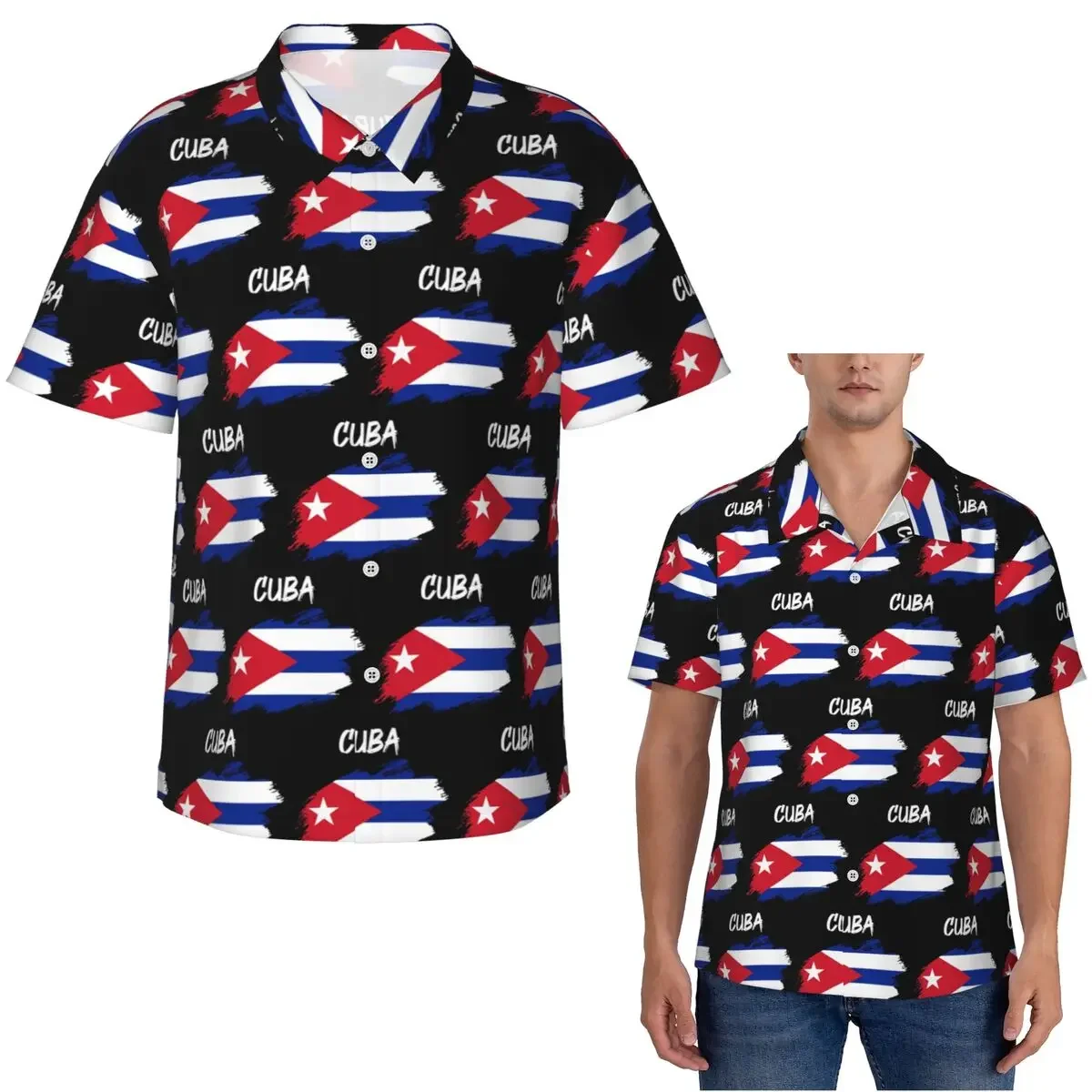 Flag Of Cuba Cuban Patriotic Hawaiian Shirts Casual Men Short Sleeve Shirt for Summer Beach Men's Lapel Tops