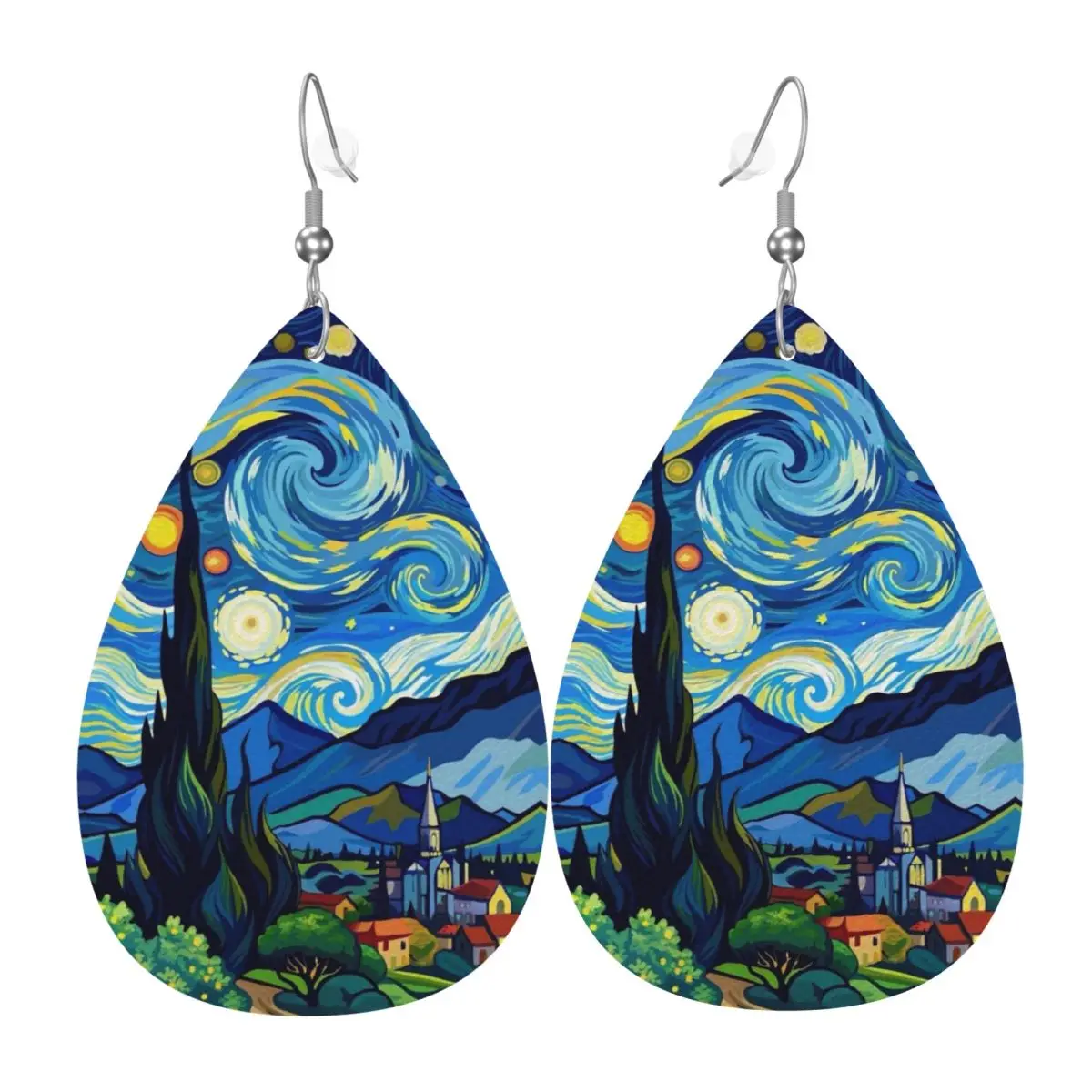 Custom Vincent Van Gogh Painting Collage PVC Leather Earrings Dangle Earrings Jewelry For Women For Wife Mother Gift