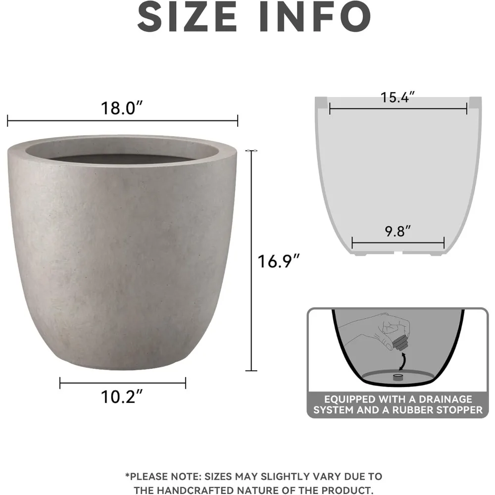 

18 Inch Round Concrete Planter with Drainage Hole, Large Indoor Outdoor Plant Pot for Patio Garden Decor