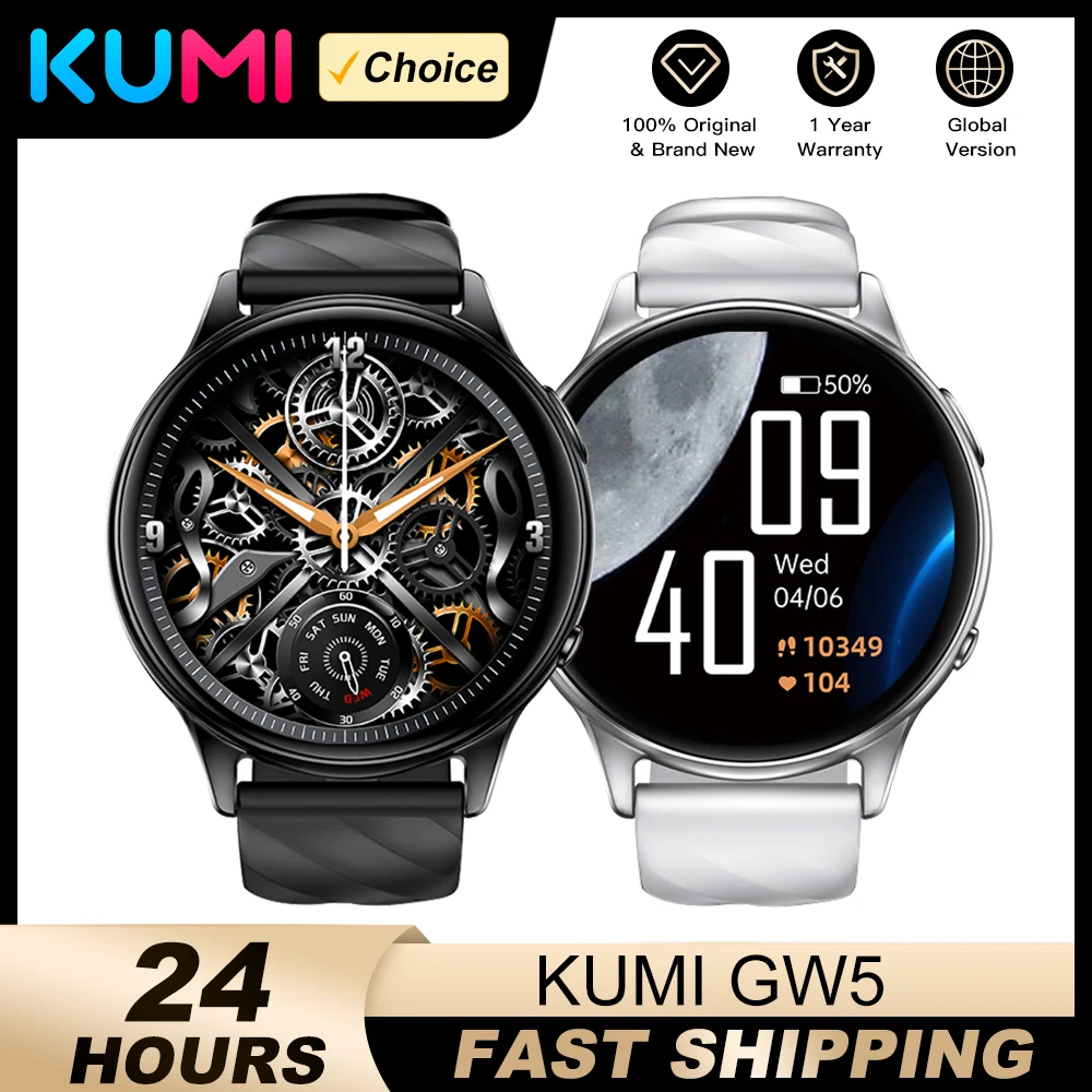 KUMI GW5 Smart Watch Bluetooth 5.2 & IP68 waterproof with Heart Rate, Blood Pressure, and Oxygen Monitor for 100+ Sport modes