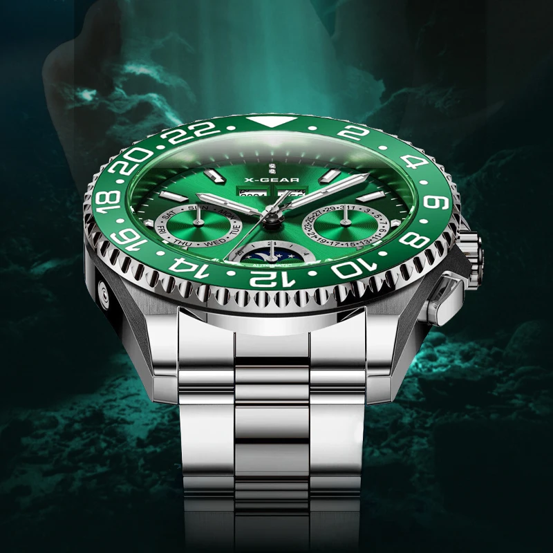 Automatic Watch Men's Chronograph Stainless Steel Mechanical Watch with Six-Hand Display Business  Man Watches High Quality