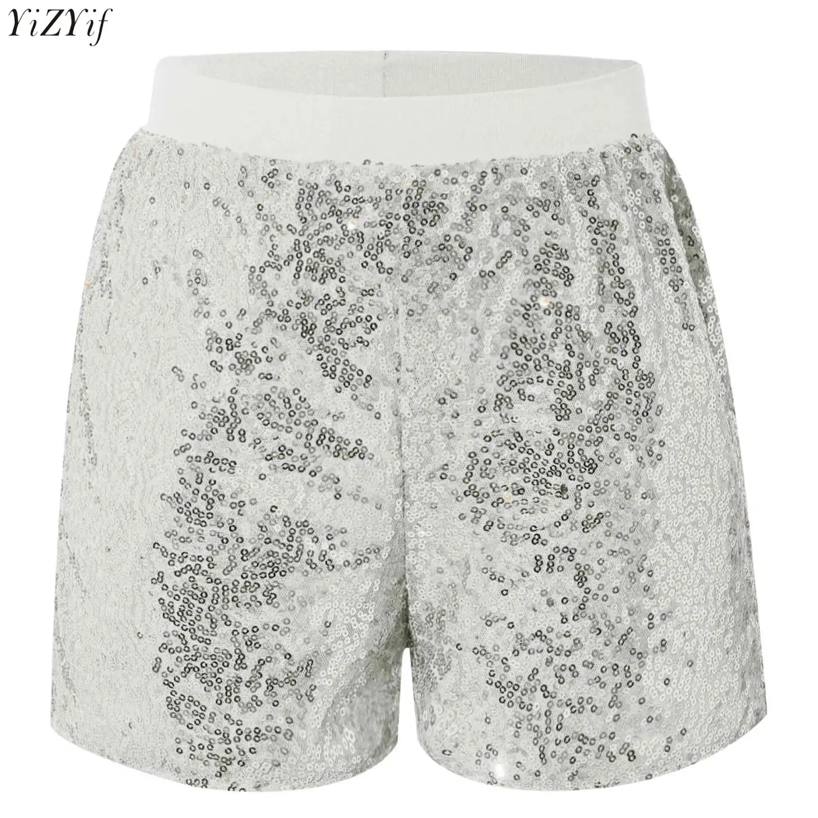 

‌Kids Girls Shiny Sequins Jazz Dance Shorts Pants Elastic Waistband Sparkly Comfortable Lined Bottoms for Hip hop Street Dance