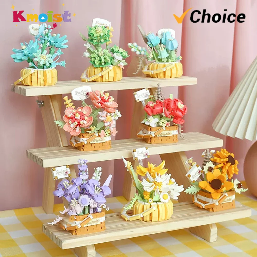 Artificial Flower Decoration Flowers Basket Blocks Set Plant Pot Building Block Sets Rose Sunflower Educational Toys Xmas Gifts