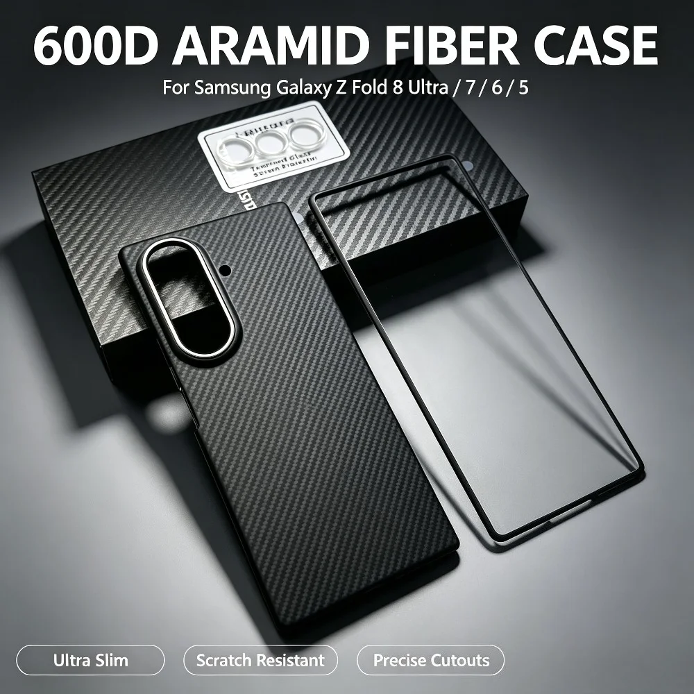 Slim Carbon Fiber Texture with Tempered Glass Camera Lens Film Case For Samsung Z Fold 8 Ultra 8 7 for Magsafe Shockproof Cover