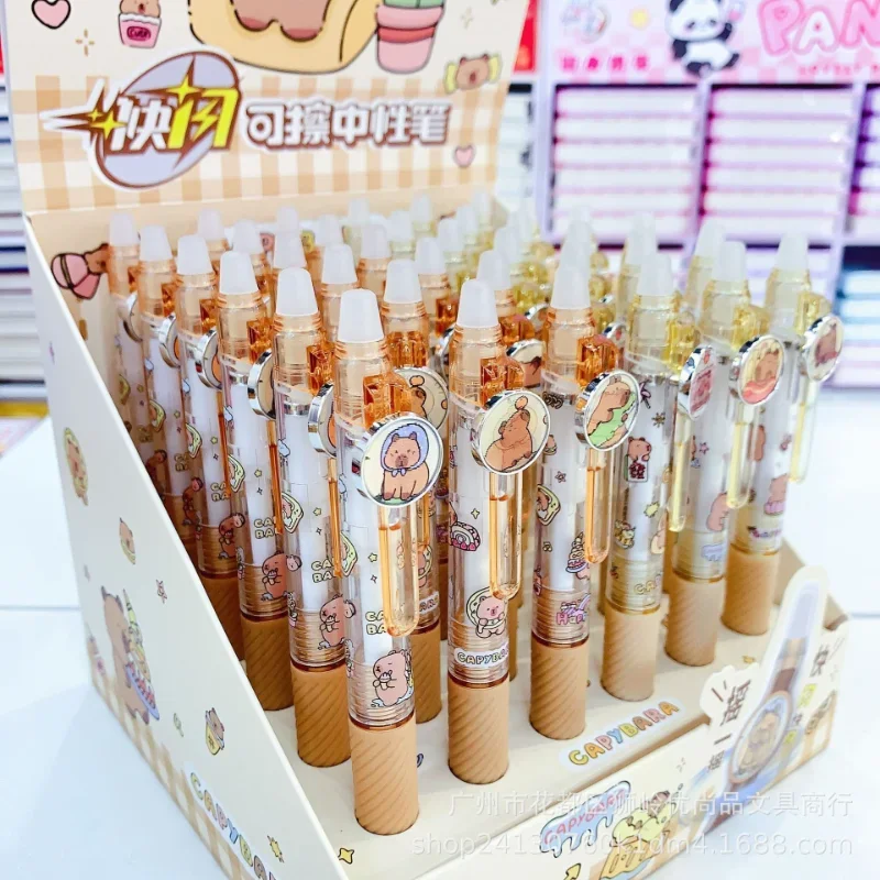 

Набор из 36 акриловых гелевых ручек с лентикулярным эффектом и изображением капибары, черные чернила 0,5 мм, стираемые, милые мультяшные ручки-автоматы, нейтральный подарок на день рождения