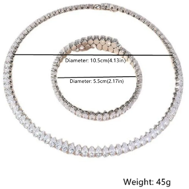 FYUAN Luxury Black Green Silver Color Choker Necklaces for Women Geometric Zircon Torques Bracelet Party Weddings Jewelry Sets